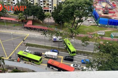 Tower Transit bus crashes through railing at Ang Mo Kio Ave 3