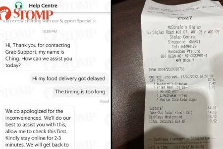 Woman tries to cancel food order after delivery is delayed, but Grab says it doesn't have 'access'