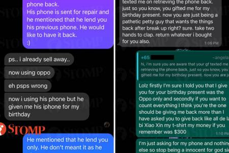 Man and woman fight with his ex-girlfriend over an iPhone