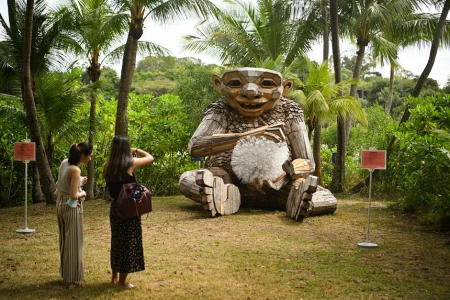 Four giant sculptures made of recycled wood hidden on Sentosa’s Palawan Beach