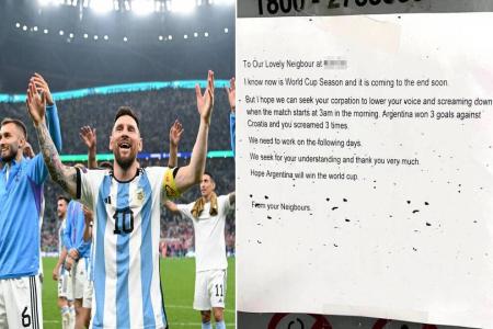 Resident pens gently-worded letter to neighbour, to keep the cheering down during the World Cup