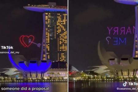Proposal in the sky: Man uses drones near MBS to pop the question