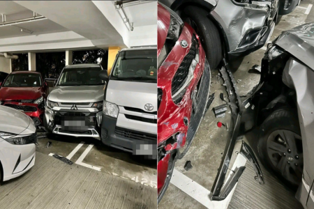 Rental car going 50km/h inside car park crashes, causing chain collision