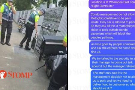 Delivery riders resort to parking illegally after condo prohibits them from entering