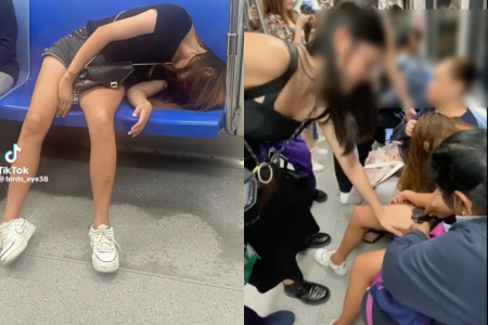 Commuters help seemingly drunk woman on train, buckle up her open purse