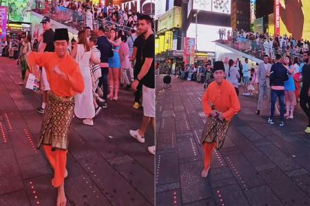 S'porean in Hari Raya garb breaks out in Malay dance at New York's Times Square