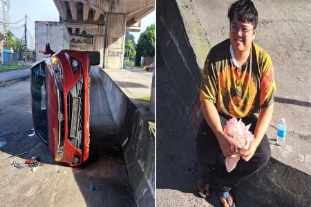 Teen holds onto mum's flowers even after being pulled out of accident wreckage