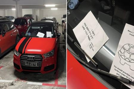 Audi driver parks improperly, gets colouring exercise on windscreen