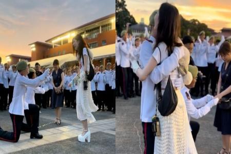 Two SAF officers propose to girlfriends at commissioning parade, amid cheering cohort