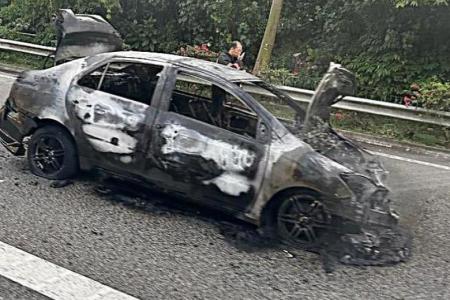 Man assisting police investigations after car catches fire in accident near Woodlands Causeway