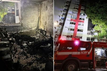 130 residents evacuated after fire breaks out in a HDB flat in Hougang on Sunday night
