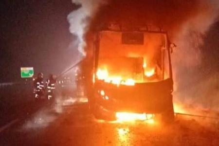 One dead, two seriously injured in fiery crash on bus travelling from Singapore to KL