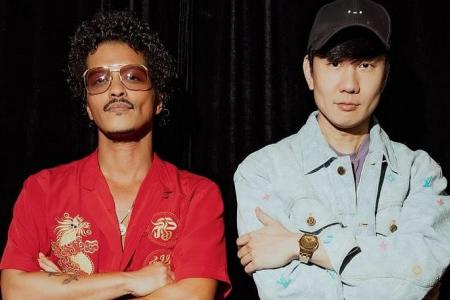 Singer JJ Lin meets Bruno Mars at Singapore concert