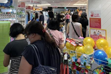 Long queue for Daiso items ahead of price hike from May 1