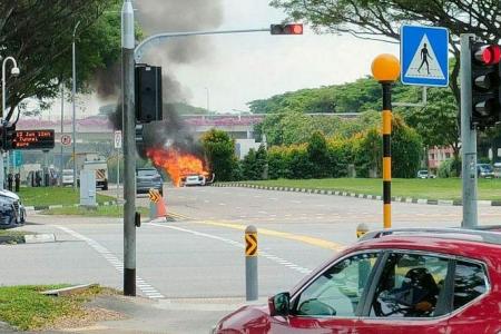 Car catches fire along Airport Road 