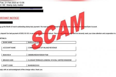 Iras warns of scam e-mail on outstanding stamp duty payment