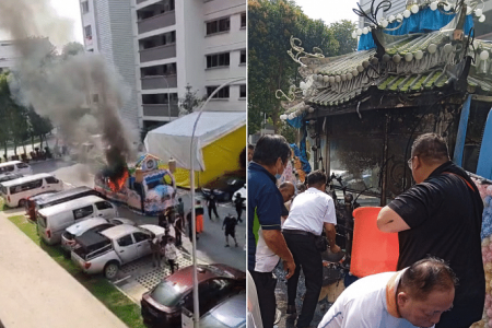 Empty hearse catches fire at funeral in Woodlands