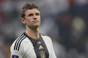 Germany&#039;s forward Thomas Mueller  reacts after the match.