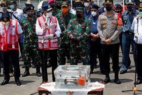 Indonesia&#039;s Transport Minister Budi Karya Sumadi speaking at Tanjung Priok Port in Jakarta after the cockpit voice recorder of Sriwijaya Air flight SJ182 was recovered, on March 31, 2021. 