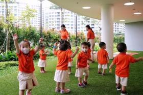 Pupils having an outdoor activity at NTUC First Campus’ (NFC) My First Skool in 6 New Punggol Road on Nov 9, 2022.