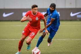 Singapore’s Ilhan Fandi (left) scored 20 goals in 27 Singapore Premier League and Singapore cup matches for Albirex Niigata in 2022.