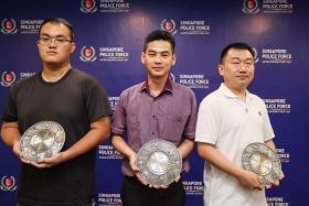 (From left) Mr Koh Ming Bin, Mr Tong Chee Fei and Mr Ng Hoong Seong received the Public Spiritedness Award on May 22.