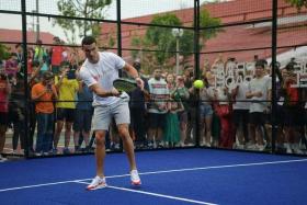 Cristiano Ronaldo taking part in a friendly game of padel at Victoria Junior College on June 3.