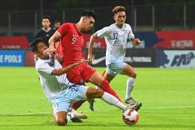 Lionel Tan in action against Chinese Taipei. He scored Singapore’s second goal in the international football friendly.