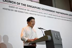 DPM Lawrence Wong speaking at the launch of the Singapore Government Partnerships Office (SGPO) on Jan 19, 2024. 