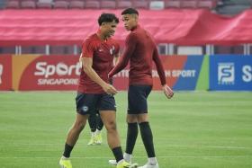 Singapore’s Ikhsan Fandi (left) and Ilhan Fandi during a training session at National Stadium.