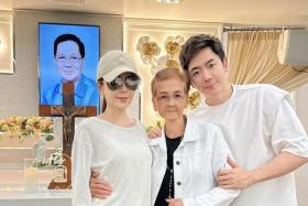 Stella and Nick Chung with their mum (centre). The elder Mr Chung fell into a coma and died on Feb 17.