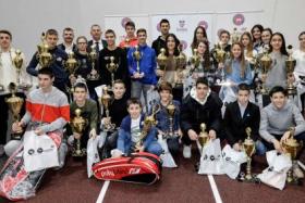 Novak Djokovic (back row, centre) was at a young players event in Belgrade the day after he tested positive for Covid-19.