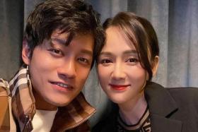 Taiwanese actress Joe Chen (right) with her husband Alan Chen in a social media post on Dec 7, 2021.