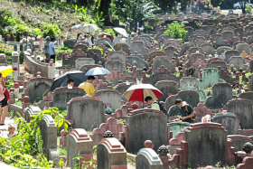 Member of the public seen praying for their departed loved ones at Kwong Tong Cemetery, Kuala Lumpur during the Qing Ming festival.
