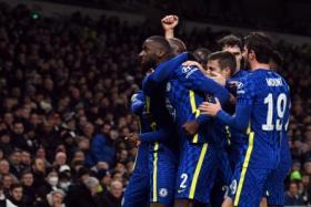 Antonio Rudiger celebrates scoring for Chelsea against Tottenham Hotspur.