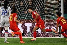 China forward Wang Shuang (centre) celebrating after scoring in the 1-0 Women&#039;s World Cup win over Haiti.