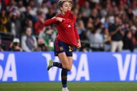 Spain defender Olga Carmona celebrating after scoring her team&#039;s first goal against England in the Women&#039;s World Cup final in Sydney on Sunday.