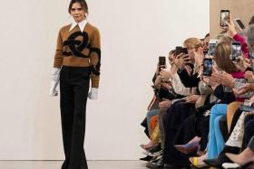 Victoria Beckham (in this file photo taken on Feb 17, 2019) did not appear on the catwalk at the end of the show as is normal at fashion week. 