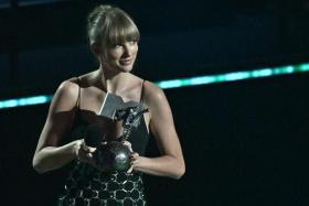 Taylor Swift poses with the award for Best Longform Video during the 2022 MTV Europe Music Awards in Düsseldorf, on Nov 13, 2022.
