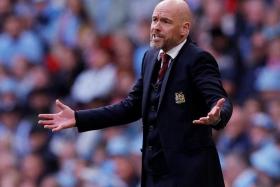 FILE PHOTO: Soccer Football - FA Cup - Semi Final - Coventry City v Manchester United - Wembley Stadium, London, Britain - April 21, 2024  Manchester United manager Erik ten Hag reacts Action Images via Reuters/Andrew Couldridge/File Photo