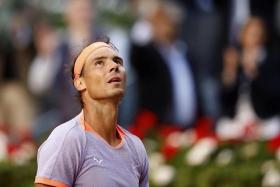 Tennis - Madrid Open - Park Manzanares, Madrid, Spain - April 25, 2024 Spain&#039;s Rafael Nadal celebrates winning his round of 128 match against Darwin Blanch of the U.S. REUTERS/Juan Medina