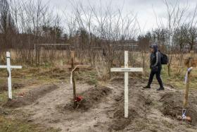 The graves of local citizens, who died during Russian invasion, in the city of Kyiv, Ukraine, on April 2, 2022. 