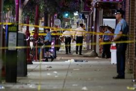 The scene near the intersection of South Street and South 3rd Street after a shooting in Philadelphia on June 4, 2022. 