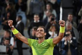 Rafael Nadal reacts after winning against Novak Djokovic at the Roland-Garros Open tennis tournament on June 1, 2022. 