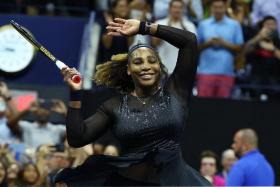 Serena Williams celebrates after winning her second round match against Estonia&#039;s Anett Kontaveit on Aug 31, 2022. 