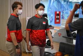 Singapore bowlers Jaris Goh (left) Cheah Ray Han at the bowling finals on May 16, 2022. 