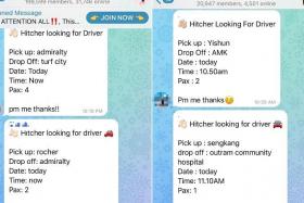 The largest carpooling chat group here, SG Hitch, has over 199,000 members as at Saturday, up from about 56,000 members in April 2020.