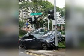 A driver was taken to hospital after his car skidded into a traffic light pole in Toa Payoh on Monday. 