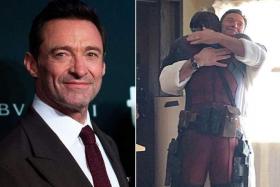 An undated photo of Hugh Jackman embracing Ryan Reynolds in his Deadpool costume (left).