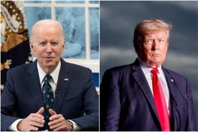 US president Joe Biden (left) will be speaking from the Capitol while Mr Donald Trump will be in his luxury property in Mar-a-Lago.
